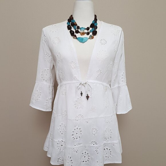 Blue Island White Eyelet Boho Tunic Cover-Up – Size L - Picture 2 of 5